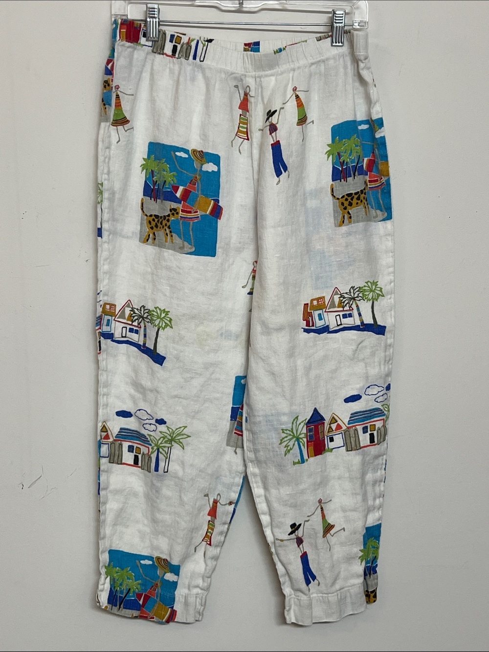 🌞 Hot Cotton by Marc Ware White Linen-Blend Tropical Print Jogger capris women M